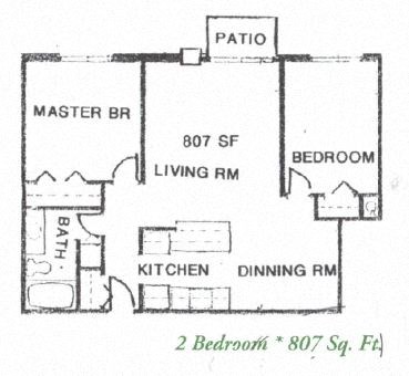 A diagram of a home layout with two bedrooms and a living room.